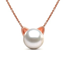 Epoch World 8 mm Earrings Pearl Silver 925 Pearl Stud Earrings Rose Gold Cat Stud Earrings with Pearl Earrings Silver Stud Cat Earrings