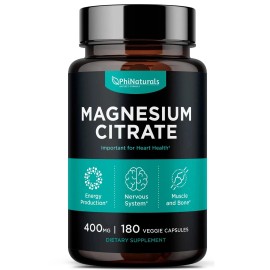 Phi Naturals Magnesium Citrate 400mg 180 Caps Vegetarian/Glu
