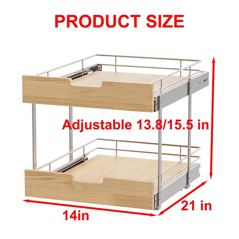 Sikarou Pull Out Cabinet Organizer,Heavy-Duty Slide Out Shelf, Wood And