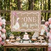 OPUHOHR Goose Pink Banner for One Silly Goose Birthday Decor
