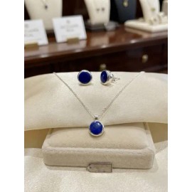 ABARCA - Dije Y Cadena Con Aretes Circulo Azul Plata Envió Gratis
