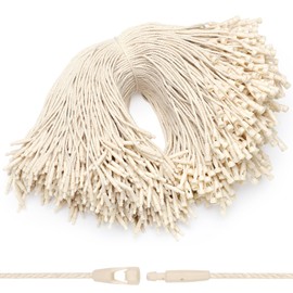 EUSOAR Hang Tag String, 7.7" 1000Pcs Cotton Clothes Price Hanging Tag Rope Snap Lock Pin Loop Plastic Fasteners Tags Hook Ties Fast to Attach for Bags Shoes Luggage Label-Beige
