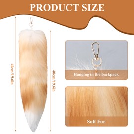 Duronge Fox Tail Pendant, Animal Tail Keyring, 40 cm Tail Chain, Soft Fluffy Decoration, Large Key Ring Bag Accessories, Car Key Chains Pendant, Natural Colours, gold
