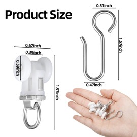 Barydat 20 Set Curtain Track Roller Hooks Curtain Rail Ceiling Gliders Set Dual Wheel Roller Carriers for Ceiling Mounted Track with Stainless Steel Hooks