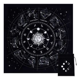 CREATCABIN Altar Cloth Moon Phases Sun Sky Constellation Tarot Deck Spiritual Tapestry Tablecloth Holy Cloth Astrology with Tarot Card Pocket for Divination Witchcraft Pagan 49.2 x 49.2 cm