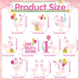 Aposwow One Sily Goose Birthday Decor Girls, 30PCS One Goose Pink Hanging Swirls Decorations One Years Old Themed Party Supplies