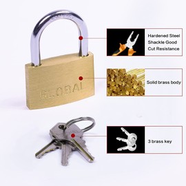 Solid Brass Padlock, 35mm, Hardened Steel Shackle, Solid Brass, Indoor & Outdoor use, Padlock with 3 Keys(1 Pack), Lock for Sheds, Storage Unit, Gym and Fence