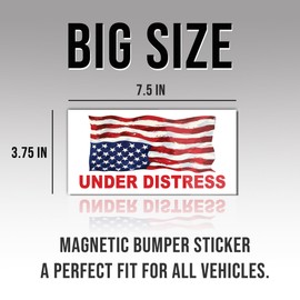 Magnetic America is in Distress Sticker Under Upside Down American US Flag Magnet White, Indoor and Outdoor Use, for Bumper, Refrigerator, Cruise Door, Car, Truck 7.5x3.75in