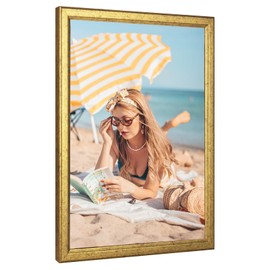 MOUDAMION Wood 11x14 Frame Gold, Ornate Natural 14x11in Poster Picture Frame, Modern Golden 11 x 14inch Gallery Wall Photo Frame with HD Plexiglass, Horizontal Vertical Wall Mounting Display 1pcs