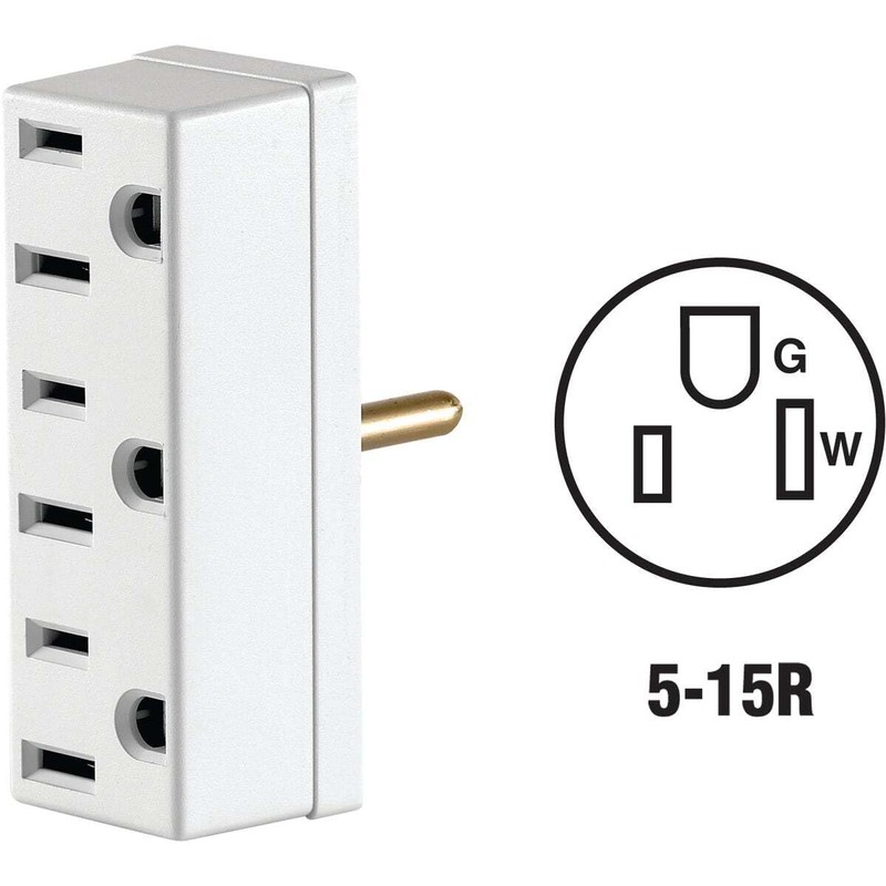 Leviton 15 Amp, 125 Volt, Triple Outlet Adapter, 697-W, White