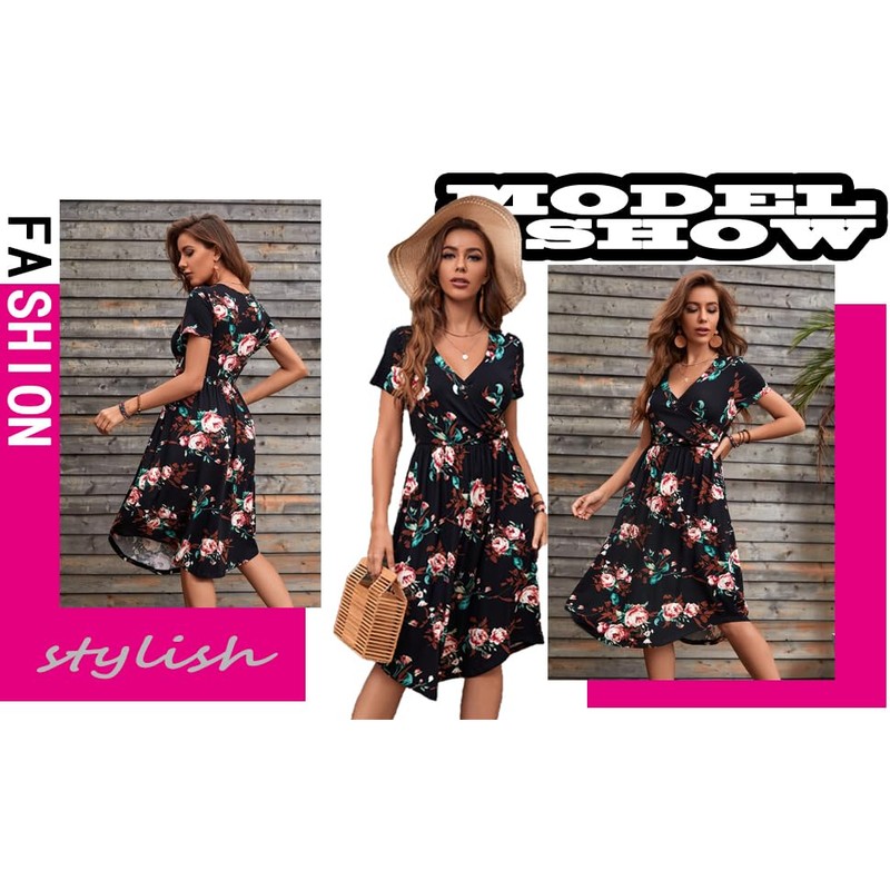 YUNDAI Womens Summer Short Sleeve Cross V Neck Pockets Modest