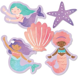 Big Dot of Happiness Mermaid Party Small Paper Cutouts, DIY Birthday Party Decor Craft for Girls, Starfish, Seashell & Mermaid Characters Shaped Party Cut-Outs - 24 Count