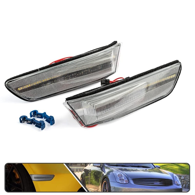 2Pcs G35 White LED Running Lights Amber Dynamic Sequential Blink