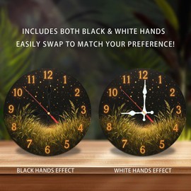 Lancholy Golden Grass Night Clock Wall Decor Art Home Decor 10-Inch Wooden Wall Clock, Silent Movement, Battery Operated (AA Batteries Not Included), Artistic Home Decor, Perfect for Home Accents