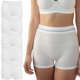 POPPED Disposable Postpartum Underwear (5 Pack) | Stretchy High Waist Boyshorts for C-Section, Surgery Recovery | Mesh Underwear for Women | Postpartum Essentials | One Size Fits Most (28"-48") White