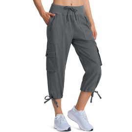Ksmien Women's Hiking Capris Quick Dry Lightweight Ladies Summer Cargo Pants 8 Pockets for Travel Camping Dark-Grey