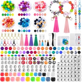 TOHONGADON - 392 abalorio de silicona para kit de fabricación de llaveros, abalorio de silicona con letras, 12 mm15 mm, redondas, 14 mm17 mm, abalorio de lentejas poligonales de 12 mm, a granel