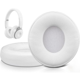 SOULWIT Replacement Ear Pads Cushions for Beats Solo Pro Wireless Noise Cancelling On-Ear Headphones, Earpads with Softer Protein Leather - White