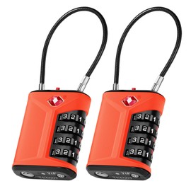 ZHEGE TSA Approved Luggage Locks with Open Alert Indicator, Suitcase Padlock with Flexible Cable, White Code 4 Digit Luggage Locks for Suitcases, Backpack, Gym Locker, Briefcase (2P, Orange)