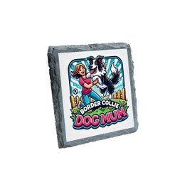 Border Collie Dog Mum Slate Coaster with Cute Cartoon Design, Perfect for Pet Lovers (slco-kf25-565)