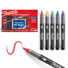 Sharpie Creative Acrylic Markers, Assorted Colors, Brush Tip, Water-Based, 5 Count Set, Perfect for Art Supplies, Crafts & Rock Painting