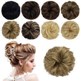 PARXITN Messy Bun Real Hair Tousled Updo Hairpieces Chignon Hairpiece Wavy Curly Bun Hairpieces for Women Honey Blonde