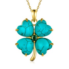 Genuine Turquoise Necklace 925 Sterling Silver Four Leaf Clover Necklace Western Real Turquoise Jewelry for Women St Patricks Day Gifts