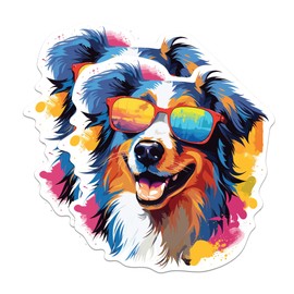 (2 Pack) Austrailian Shepherd Dog Stickers - Austrailian Shepherd with Sunglasses - Choose FromOver 100 Dog Breeds - 5 Inches On Longest Side - Premium Vinyl - Made in USA - BMCS0305