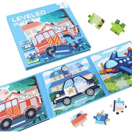 Magnetic Puzzles for Kids Ages 3-5, 3 in 1 Vehicle Toddlers Magnet Jigsaw Puzzle Book, Kids Travel Road Trip Puzzle Toys for Boys and Girls Ages 4-8 (Vehicle(12-16-20))
