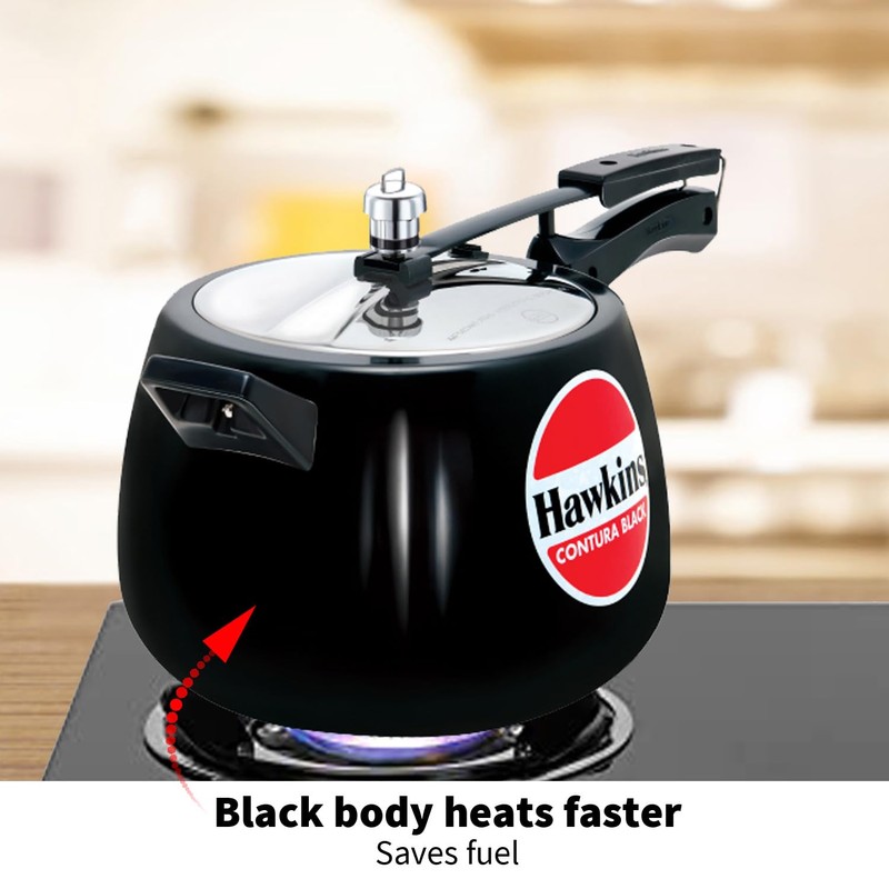 Hawkins 6.5 Litre Contura Black Pressure Cooker, Hard Anodised Inner