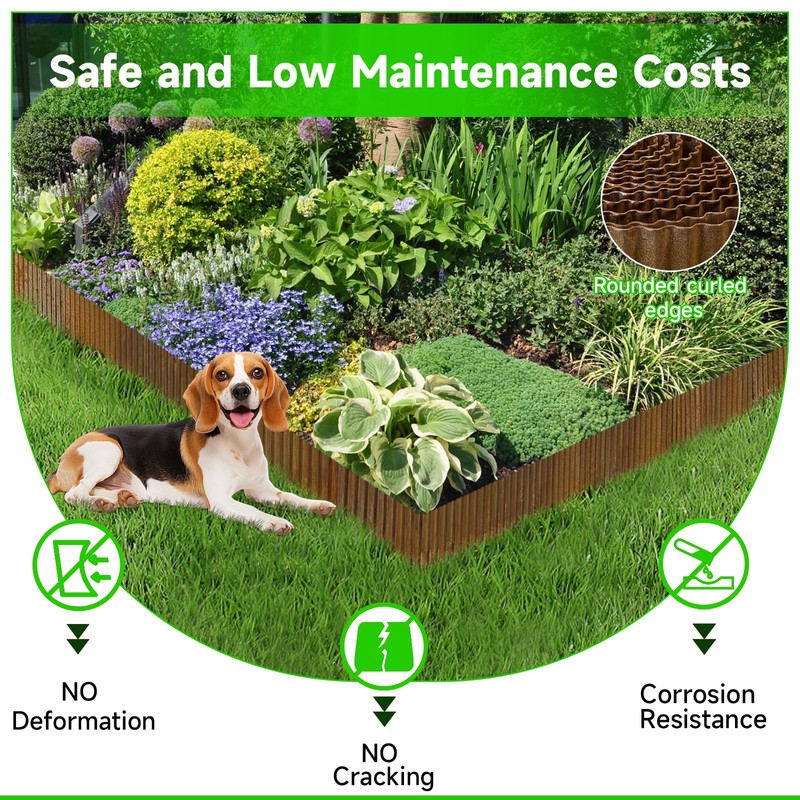 Corrugated Garden Edging,6"×20Ft Pre-Rusted Landscape Edging & Lawn Edging Border,Metal