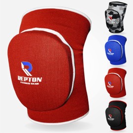 Repton Fitness Gears Protective Knee Pads | Elasticated Gel Padded Knee Support Sleeves for Heavy Duty Work, Gardening, and Sports | Thick Poly-Cotton Anti-Slip Knee Pads for Men & Women (Red, L/XL)