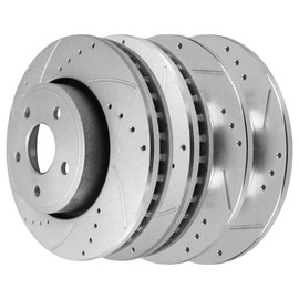 AutoShack Front & Rear Drilled & Slotted Brake Rotors | Replacement for 2005-2010 Jeep Grand Cherokee 2006-2010 Commander 3.7L 4.7L 4WD AWD RWD | Zinc Coated | 4-PC Brake Kit | SilverShield Pro