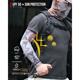 RIDEIRON Neck Gaiter and Arm Sleeves Set for Men & Women, UPF 50+ Breathable Face Mask and Cooling Compression Sleeves for Summer Riding,Cycling, Fishing, Basketball, Volleyball
