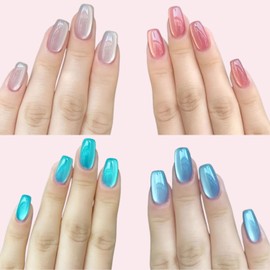 4 Packs（96Pcs）Square Press on Nails Medium Ombre Fake Nails,Glossy False Nails,Glitter Glue on Nails Stick on Nails,Acrylic Nails,Square Nails Press ons for Women Girls Kids