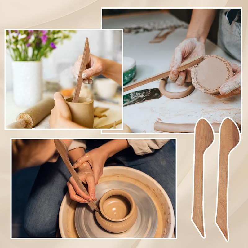 BENECREAT 2Pcs Wooden Handle Tools, Clay & Pottery Clay Sculpting