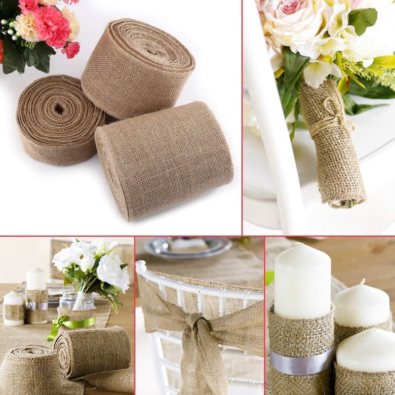 Burlap Ribbon, 10M Woven Rustic Hessian Jute Burlap Fabric Ribbon