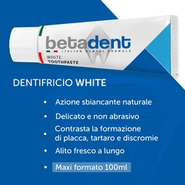Betadent White gums, gentle and non-abrasive, restores natural whiteness of teeth. Fresh breath, anti-plaque effect and tartar - Maxi format 100 ml