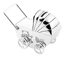 Christening Gifts. Silverplated Teddy Pram Money Box by Widdop Bingham and Co Ltd