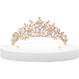 Crystal Crown For Girls,Women Rhinestone Crown Headband Wedding Bridal Hair Accessories Birthday Prom (Pink)