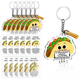 Siifert 36 Set Emotional Support Positive Taco Acrylic Keychain with Tassel Bulk Gift for Taco Lover Food Service Coworker