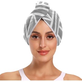 Toalla de microfibra para el cabello con botón para todos los pelos, estilo geomético, para mujer, cintas para el cabello de mujer, paquete de 2 unidades
