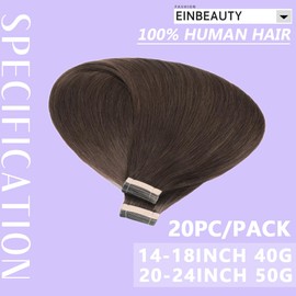 EINbeauty Tape Extensions Real Hair 20 Pieces Extensions Real Hair 35 cm 40 g Dark Brown Tape In Extensions Real Hair Invisible Real Hair Extensions Tape Straight Hair Extensions for Women (14 Inches,