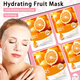 10PCS Plant Fruit Sheet Face Masks Set,Moisturizing Facial Sheet Masks,Hydrating Face Masks Sheet Masks Set,Non-greasy Overnight Face Sheet Masks Facemasks for Women and Men F