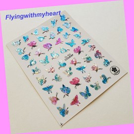 3D Laser Holographic Butterfly Self-Adhesive Nail Stickers Cl23 for Nails Design Nail Art Stickers Decals Supplies Manicure Tips Sticker Colorful for Nail Decorations