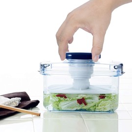 Instant Pickle Maker Vegetable Press Tsukemono Container Rectangle Made in Japan BPA Free (Blue 3.0L)