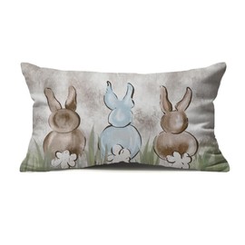 Vintage Bunny Lumbar Decorative Throw Pillow Cover 12x20 Inch, Farmhouse Cushion Case Decor, Watercolor Rabbits Holiday Home Decoration for Sofa Couch