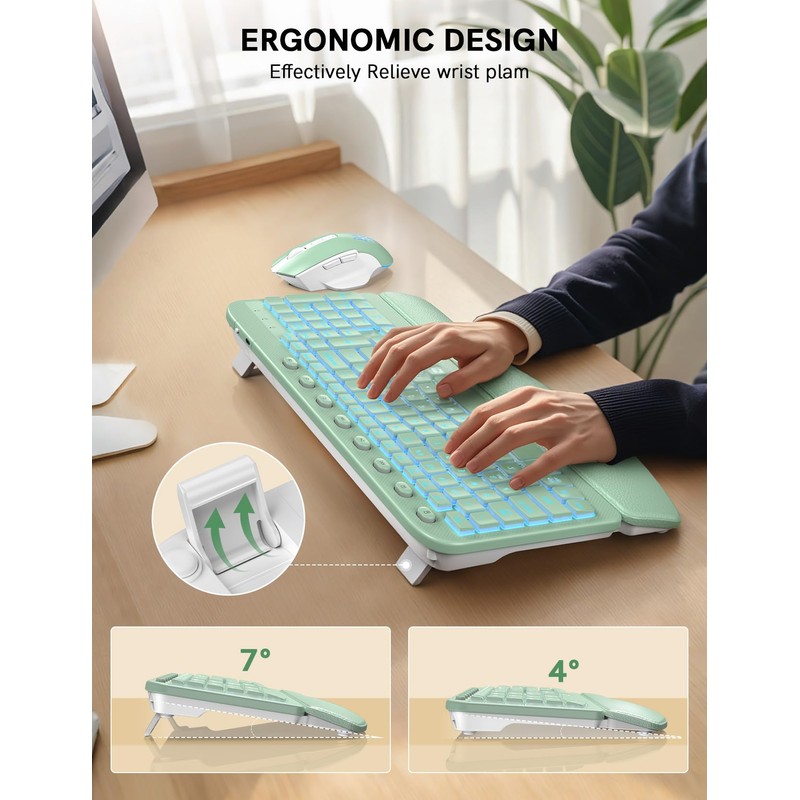 SABLUTE Wireless Keyboard and Mouse Combo, Ergonomic Wave with Wrist