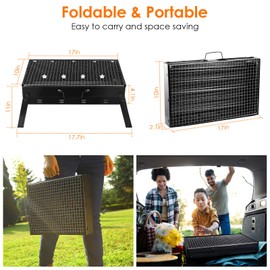 Folding Portable Barbecue Charcoal Grill, Stainless Steel Barbecue Desk Tabletop Outdoor Lightweight Smoker Grill for Outdoor Cooking Camping Hiking Picnics Beach Garden Grilling