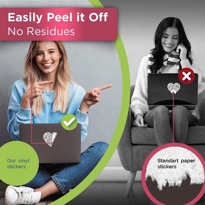 Vinyl Heart Stickers (Set of 4) - BW - Binary